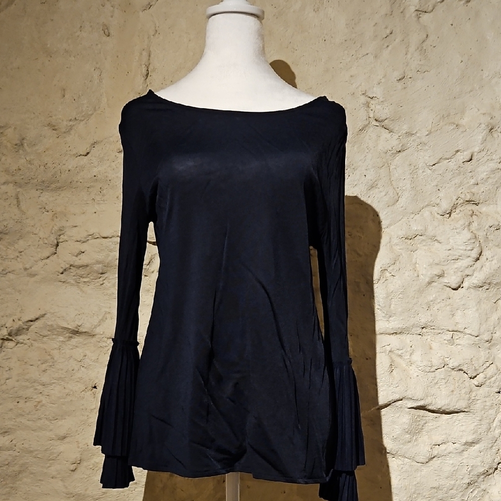 Banana Republic Navy Double Pleated Ruffle Sleeve Top - sz small